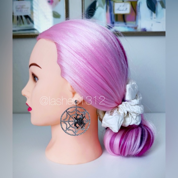 NOIR Halloween Spider Web Hoop Crystal Earrings - Picture 3 of 3